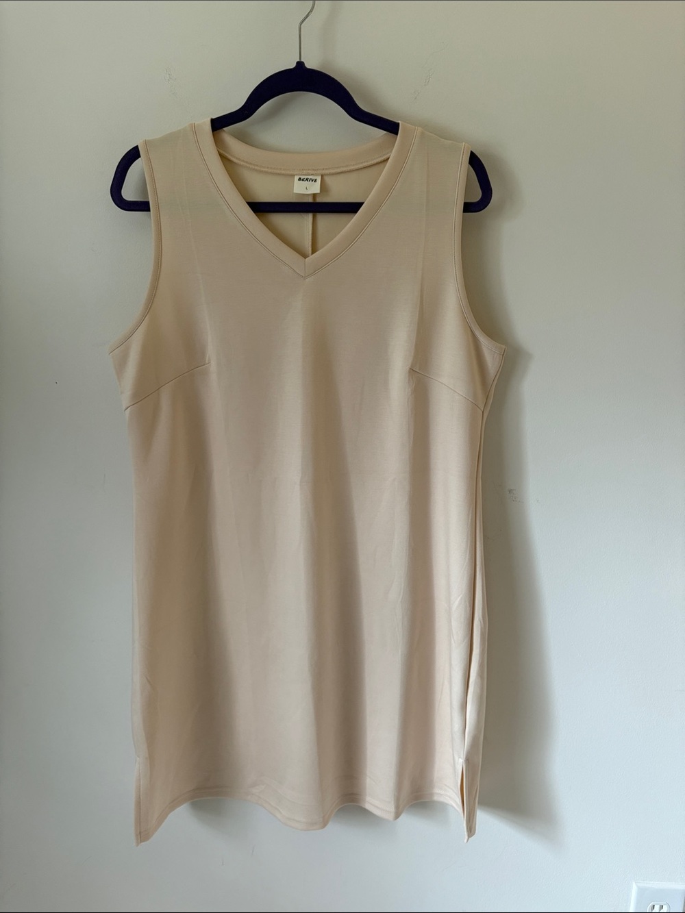 Sleeveless V-Neck Shift Dress in Light Beige